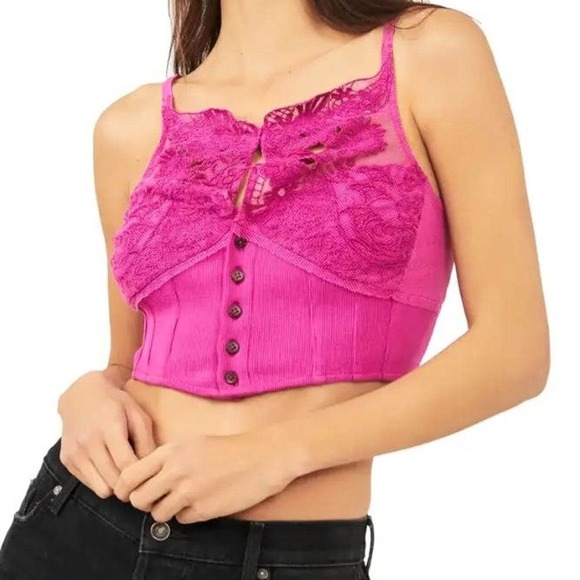 Free People “Have My Heart” Cropped Tank Top Raspberry Sorbet M - Picture 1 of 13